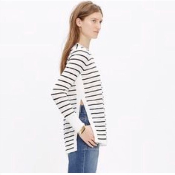 Madewell Sunview Black & White Striped Side-slit Lightweight Sweater Size Small - Picture 1 of 12